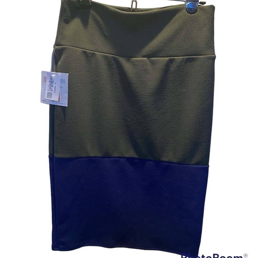 LulaRoe Cassie Navy and Green Pencil Skirt Small